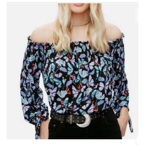 Free People We The Free Boho Black Floral Off Shoulder Top L